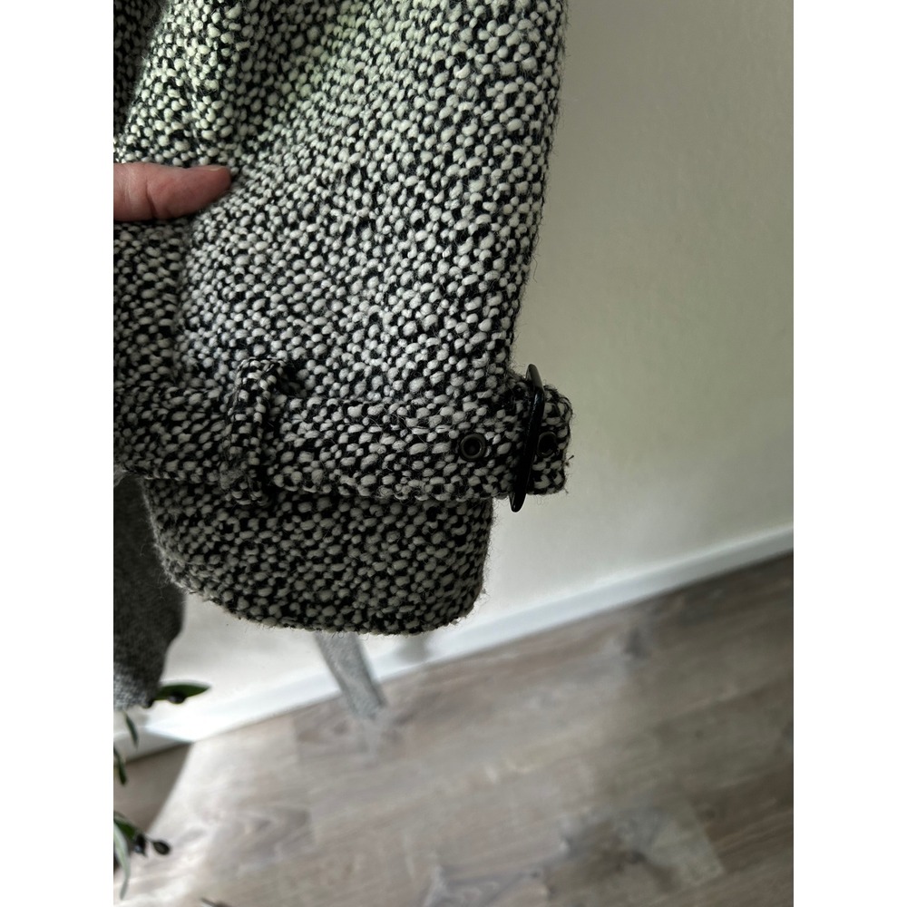 Worthington Womens 1X Black White Boucle Funnel Neck Belted Trench Coat Jacket - Picture 15 of 15